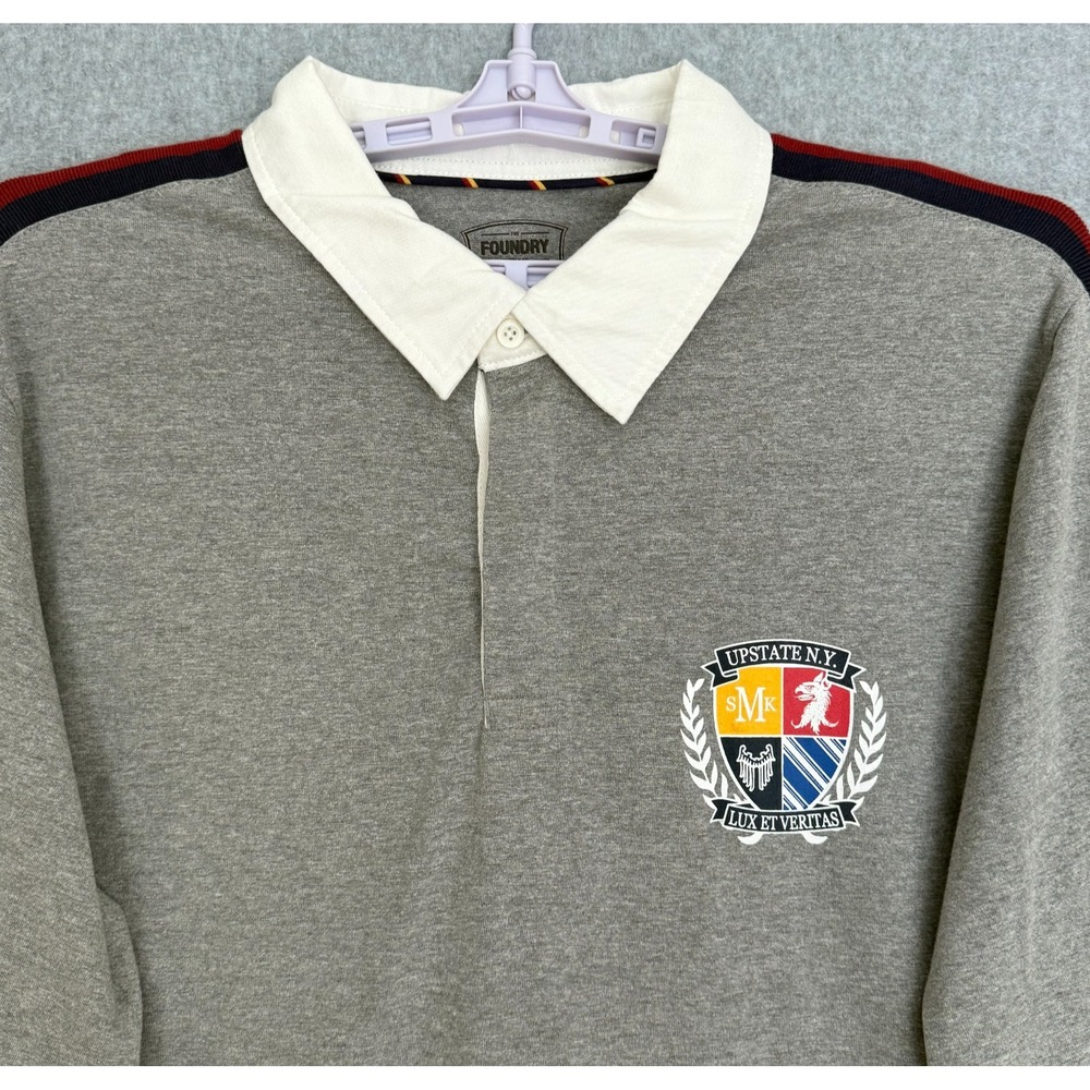 NEW! Foundry Upstate New York NY Rugby Polo Shirt Long Sleeve Gray Long Sleeve
